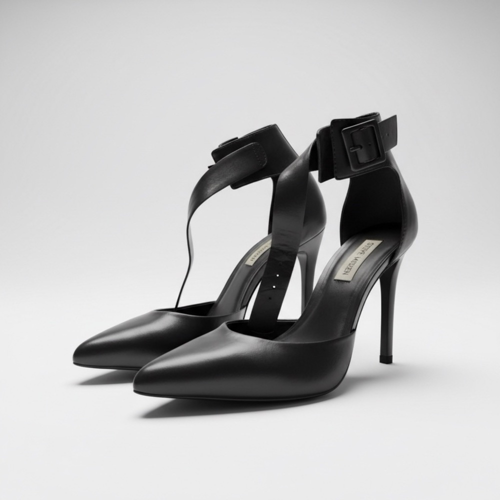 Steve Madden Brand - Black Leather High Heels - Black Hardware - Women’s Size 8